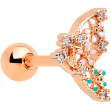 Load image into Gallery viewer, 16G 1/4 Clear CZ Gem Rose Gold Tone Butterfly Cartilage Tragus