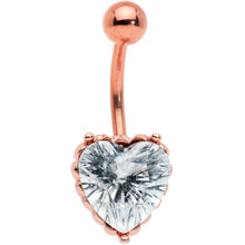 Load image into Gallery viewer, Clear CZ Gem Rose Gold Tone Great Big Heart Valentines Day Belly Ring