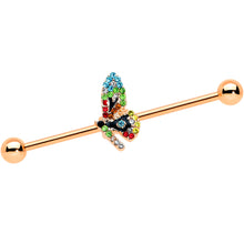 Load image into Gallery viewer, 14G Blue Gem Rose Gold Tone Dragonfly Industrial Barbell 38mm