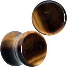 将图片加载到图库查看器,Natural Brown Tiger Eye Stone Double Flare Plug Set