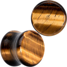 将图片加载到图库查看器,Natural Brown Tiger Eye Stone Double Flare Plug Set