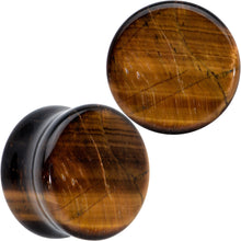 将图片加载到图库查看器,Natural Brown Tiger Eye Stone Double Flare Plug Set