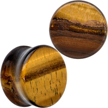 将图片加载到图库查看器,Natural Brown Tiger Eye Stone Double Flare Plug Set