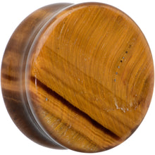 将图片加载到图库查看器,Natural Brown Tiger Eye Stone Double Flare Plug Set