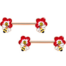 Load image into Gallery viewer, 14G 9/16 Yellow Gem Rose Gold Tone Queen Bee Nipple Ring Set