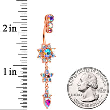 Load image into Gallery viewer, Aurora Gem Rose Gold Tone Triple Drop Star Dangle Belly Ring