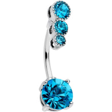 Load image into Gallery viewer, Blue CZ Triple Drop Round Belly Ring