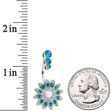 Load image into Gallery viewer, White Faux Opal Clear Blue Gem Triple Drop Floral Belly Ring