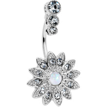Load image into Gallery viewer, White Faux Opal Clear Gem Triple Drop Floral Belly Ring