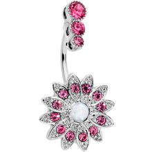 Load image into Gallery viewer, White Faux Opal Pink Clear Gem Triple Drop Floral Belly Ring
