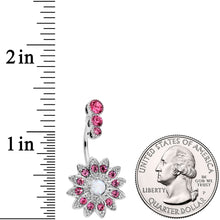 Load image into Gallery viewer, White Faux Opal Pink Clear Gem Triple Drop Floral Belly Ring