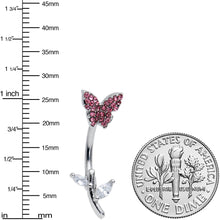 Load image into Gallery viewer, Clear Pink Gem Branch Butterfly Top Mount Belly Ring