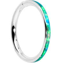 Load image into Gallery viewer, 16G 3/8 Green Synthetic Opal Forward Facing Hinged Segment Ring