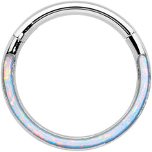 Load image into Gallery viewer, 16G 3/8 White Synthetic Opal Bottom Curve Hinged Segment Ring