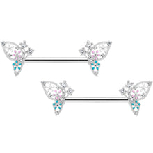 Load image into Gallery viewer, 14G 9/16 Clear CZ Gem Abstract Butterfly Barbell Nipple Ring Set