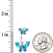 将图片加载到图库查看器,Blue Gem Double Butterfly Double Mount Belly Ring
