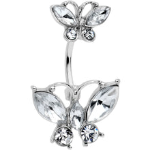 Load image into Gallery viewer, Clear Gem Double Butterfly Double Mount Belly Ring