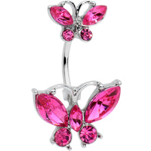 Load image into Gallery viewer, Pink Gem Double Butterfly Double Mount Belly Ring
