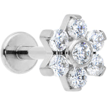 Load image into Gallery viewer, 16G 1/4 Clear CZ Gem G23 Titanium Flower Labret Monroe Tragus