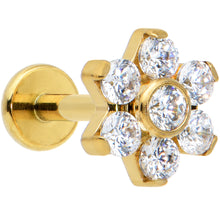 Load image into Gallery viewer, 16G 1/4 Clear CZ Gem Gold Tone G23 Titanium Flower Labret Tragus