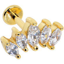 Load image into Gallery viewer, 16G 1/4 Clear CZ Gem Gold Tone Fan Internal Thread Labret Tragus