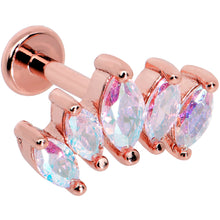 Load image into Gallery viewer, 16G 1/4 Clear CZ Gem Rose Gold Hue Fan Internally Thread Labret