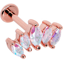 Load image into Gallery viewer, 16G 5/16 Clear CZ Gem Rose Gold Hue Fan Internally Thread Labret