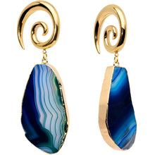Load image into Gallery viewer, 2G Gold Tone Blue Marble Onyx Stone Spiral Taper Ear Weights