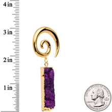 Load image into Gallery viewer, 2G Purple Druzy Stone Rectangle Spiral Taper Ear Weights