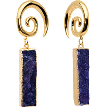 Load image into Gallery viewer, 2G Blue Druzy Stone Rectangle Spiral Taper Ear Weights