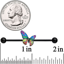 Load image into Gallery viewer, 14G Black Rainbow Pride Butterfly Industrial Barbell 38mm