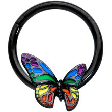 将图片加载到图库查看器,16G 3/8 Black Rainbow Pride Butterfly Hinged Segment Ring