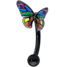 Load image into Gallery viewer, 16G 5/16 Black Rainbow Pride Butterfly Curved Eyebrow Ring