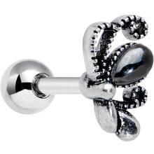 Load image into Gallery viewer, 16G 1/4 Black Gem Abstract Bow Cartilage Tragus Earring