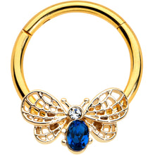 Load image into Gallery viewer, 16G 3/8 Blue Gem Gold Tone Beautiful Bee Hinged Segment Ring