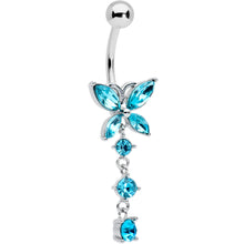 Load image into Gallery viewer, Blue CZ Gem Open Wing Butterfly Dangle Belly Ring