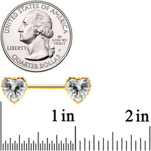 Load image into Gallery viewer, 14G 9/16 Clear CZ Gold Tone Heart Love Valentine Nipple Ring Set