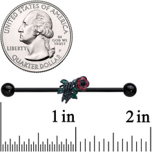 Load image into Gallery viewer, 14G Black Skeleton Flower Halloween Industrial Barbell 38mm