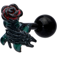 将图片加载到图库查看器,16G 1/4 Black Skeleton Flower Halloween Cartilage Tragus Earring