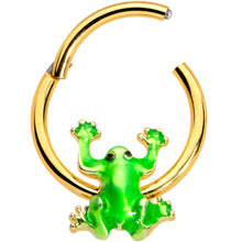 Load image into Gallery viewer, 16G 3/8 Gold Tone Green Tree Frog Hinged Segment Ring