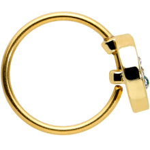 Load image into Gallery viewer, 20G 5/16 Green Gem Gold Tone Pot Leaf Circle Nose Hoop