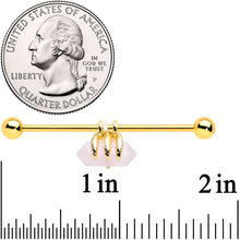 Load image into Gallery viewer, 14G Pink Rose Quartz Gold Tone Claw Industrial Barbell 38mm