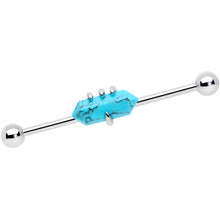 Load image into Gallery viewer, 14G Blue Turquoise Claw Industrial Barbell 38mm