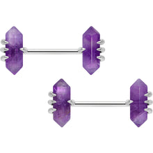 Load image into Gallery viewer, 14G 9/16 Purple Amethyst Stone Obelisks Barbell Nipple Ring Set