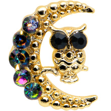 Load image into Gallery viewer, 16G 5/16 Aurora Black Gem Gold Tone Owl Moon Labret Monroe Tragus