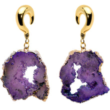 Load image into Gallery viewer, 2G Gold Tone Purple Druzy Stone Curved Taper Ear Weights