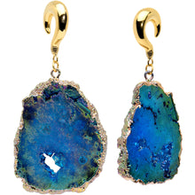 Load image into Gallery viewer, 2G Gold Tone Blue Druzy Stone Curved Taper Ear Weights
