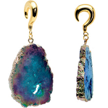 Load image into Gallery viewer, 2G Gold Tone Blue Druzy Stone Curved Taper Ear Weights