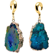 Load image into Gallery viewer, 2G Gold Tone Blue Druzy Stone Curved Taper Ear Weights