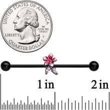 Load image into Gallery viewer, 14G Pink Gem Black Fanciful Flower Industrial Barbell 38mm